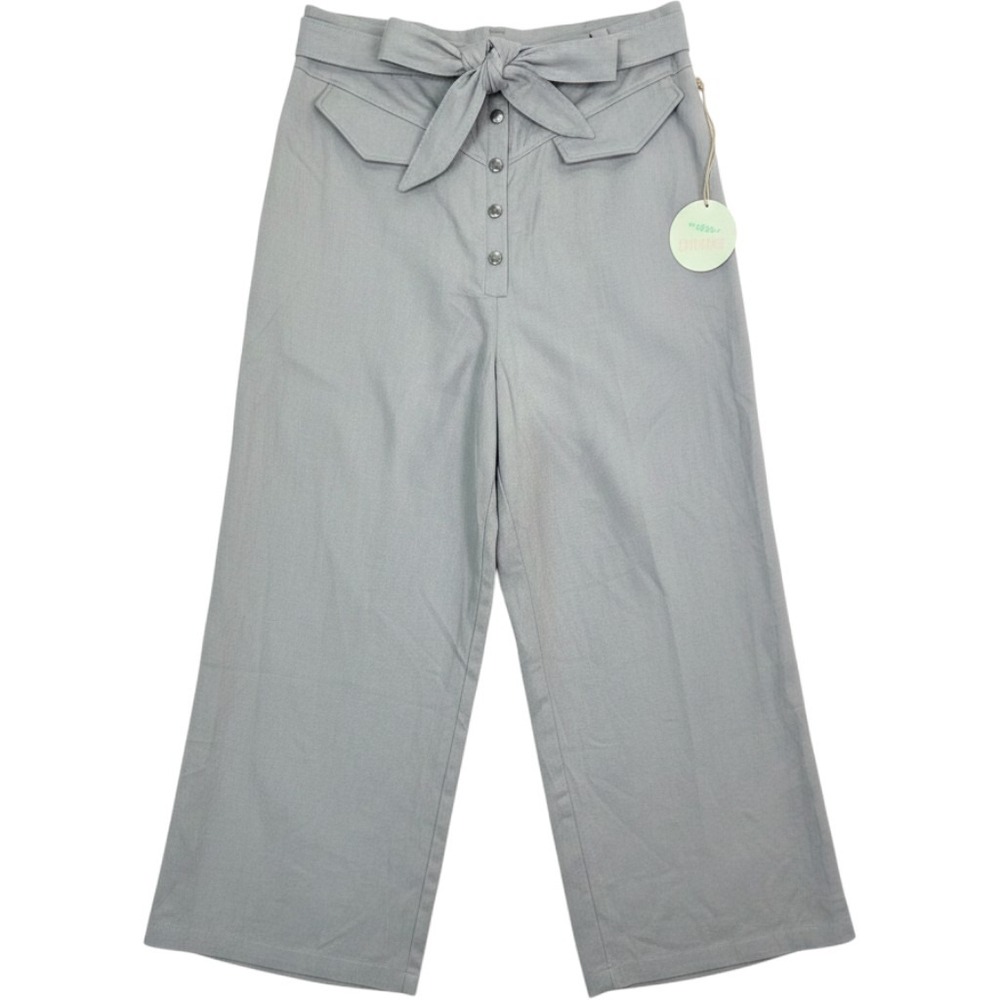 Hummingbird Gray Wide Leg Culotte Pants Snap Front Tie Waist L Career High Rise
